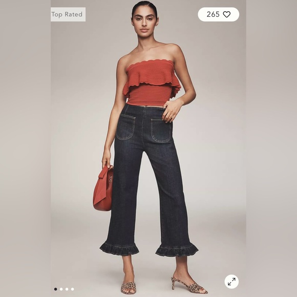 Maeve The Colette Ruffle Hem Crop Wide Leg Jeans in Goethitite Wash Size 32. NWT - Picture 2 of 12